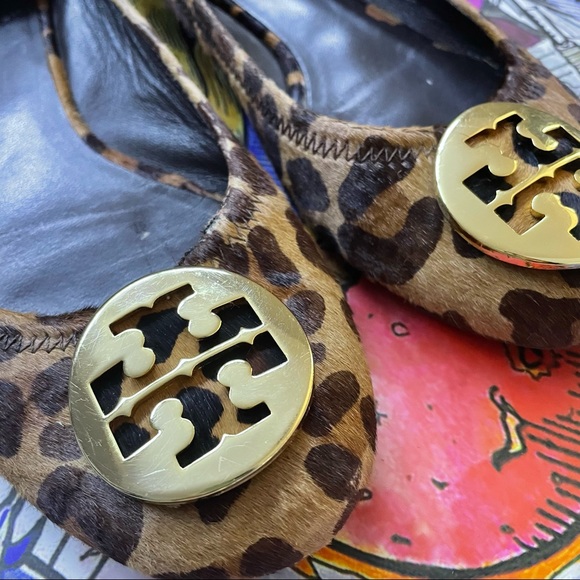 Tory Burch Brown Leopard Print Calf Hair Reva Ballet Flats - Picture 2 of 4